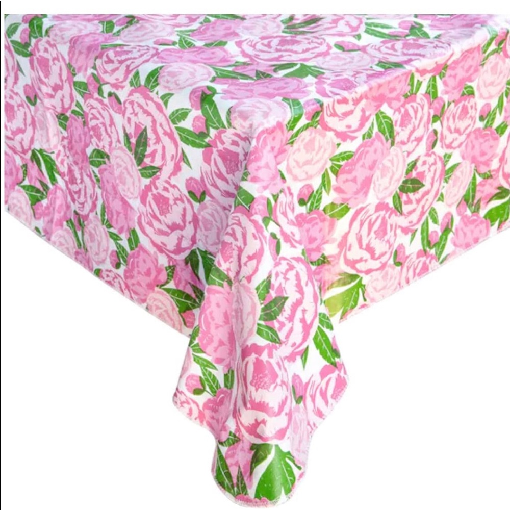 Pink Peonies Flannel Back Table Cover, 52” x 70”